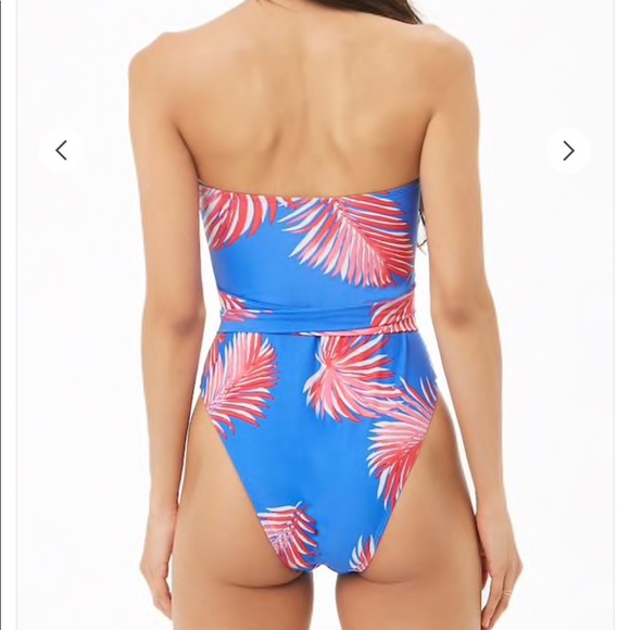 Strapless Palm Print One-Piece Swimsuit - Picture 3 of 3